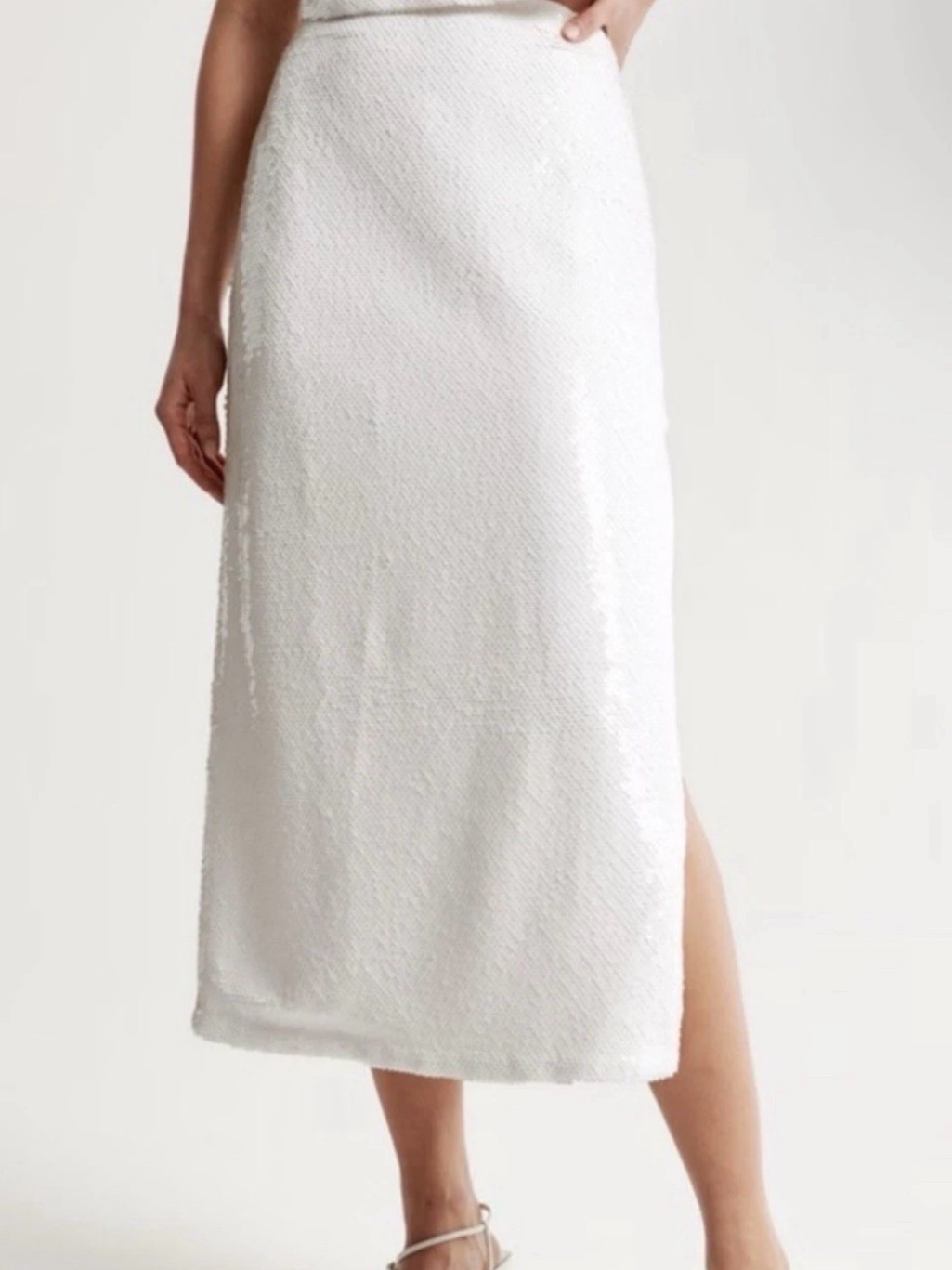 Nwt Abercrombie & Fitch White Sequin Pencil Skirt Midi Side Slit Lined Xl